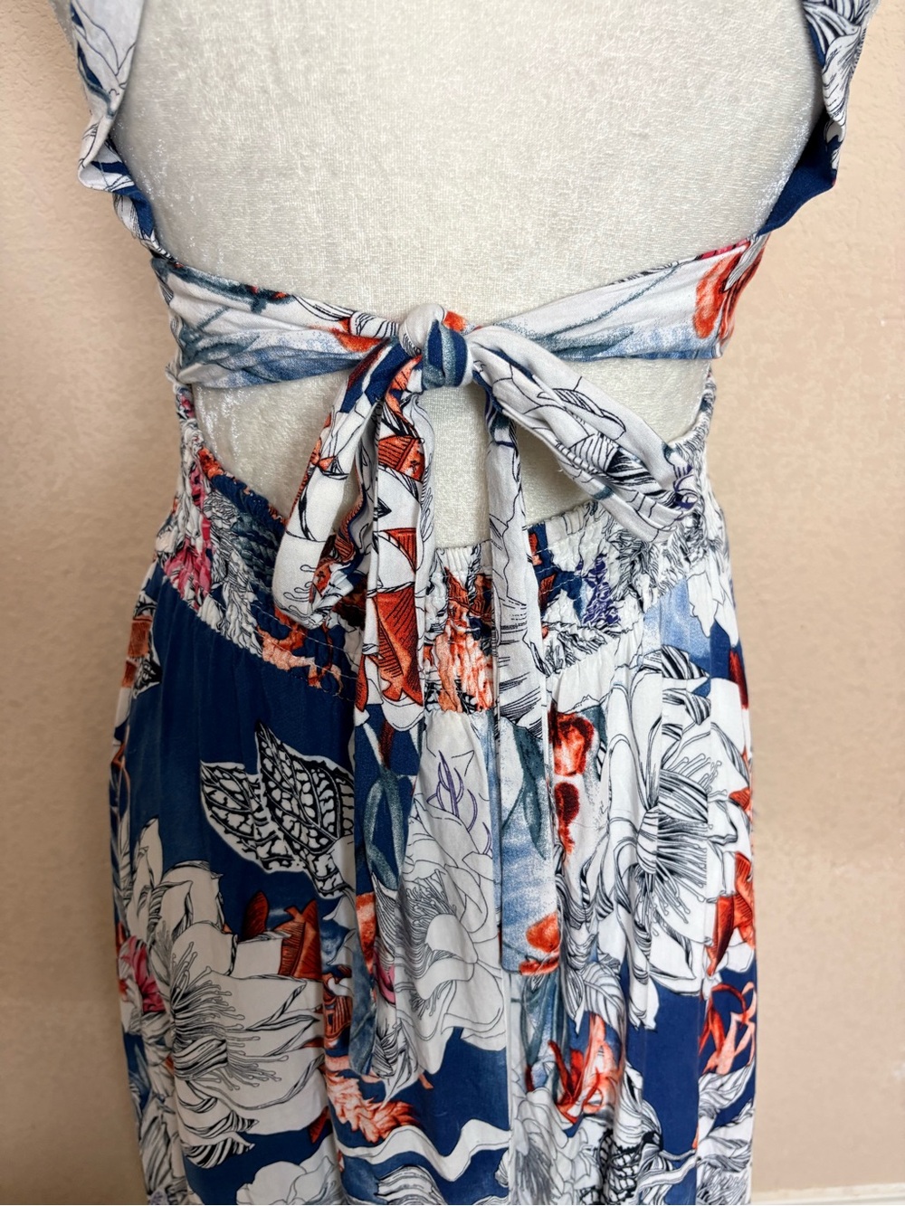 Jaase Navy & White Floral Halter Maxi Split Skirt Rayon Feminine Dress Size XS - Picture 9 of 13